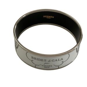 Hermes Brides De Gala Bangle Bracelet  White Silver Wide w/Box Palladium Pleated